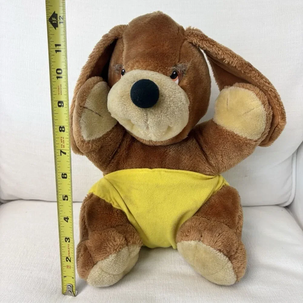 Vintage 1983 Sunburst Pets Brown Puppy Dog Plush Yellow Diaper Commonwealth 80s